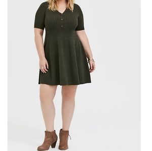 Torrid Olive Green Sweater-Knit Button Dress